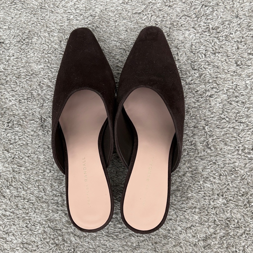 Loeffler Randall Dark Brown Suede Pointed-Toe Mules - Picture 1 of 3
